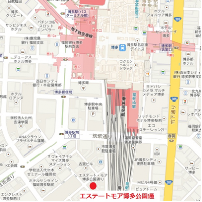 ●○●セミダブルベッド●○●　エステートモア博多公園通り　●○●2ドア冷蔵庫他設備充実●○●の地図画像