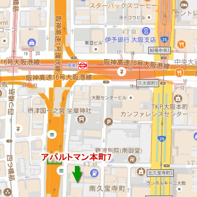AP本町7【2014年9月完成マンション!浴室暖房乾燥機・独立洗面台付き♪ネット無料・デスクチェア設置物件！在宅ワーク・テレワークにおススメです！】の地図画像