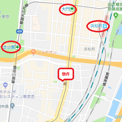 マンスリーリブマックス芝公園・浜松町レジデンス『25平米』▲【独立洗面・浴室乾燥付】≪エクセレントシリーズ≫の地図画像