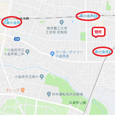 マンスリーリブマックス東小金井SOUTHプレイス●【16平米・2点UB・浴室乾燥付】≪スタンダードシリーズ≫の地図画像