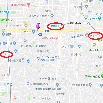 マンスリーリブマックス東武大師線・大師前ステーションフロント■『駅5分』【独立洗面・浴室乾燥付】≪エクセレントシリーズ≫の地図画像