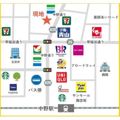 人気の中野駅徒歩7分！コンビニ至近！中野ブロードウェイや商店街至近の好立地！ＲＣ造マンション！ＭＨシリーズコスモ中野【エレベーター付き】の地図画像